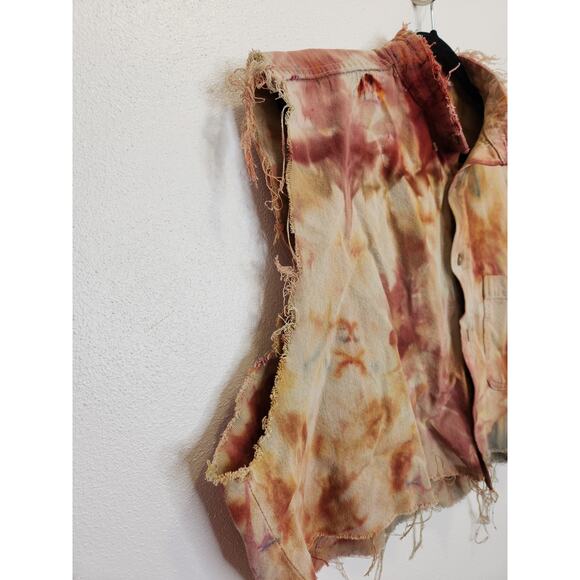 Vintage Custom Cropped Frayed Tie Dye Sleeveless Button Shirt Large Art Nature - Picture 3 of 7